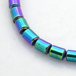 Electroplate Non-magnetic Synthetic Hematite Beads Strands, Column, Rainbow Plated, 5x4mm, Hole: 1mm, about 75pcs/strand, 15.7 inch(G-J210A-03)