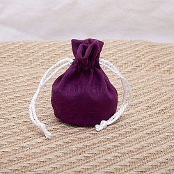 Velvet Storage Bags, Drawstring Pouches Packaging Bag, Round, Purple, 11x9cm(PW-WG66281-01)