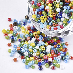 Opaque Glass Seed Beads, Rainbow Plated, Round, Mixed Color, 2mm, Hole: 1mm, about 30000pcs/bag(SEED-S023-01C-M)
