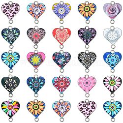 42Pcs 21 Styles Alloy Enamel Connector Charms, Heart-Shaped Links with Flower Pattern, Platinum, Mixed Color, 20x16mm, 2pcs/style(ENAM-CJ0004-42)
