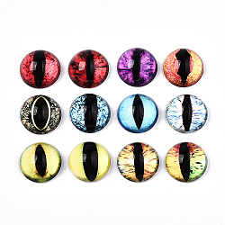 Glass Cabochons, Half Round with Dragon Eye, Mixed Color, 24x12mm, 12pcs/set(GGLA-N043-013)