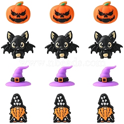 8Pcs 4 Styles Halloween Food Grade Silicone Focal Beads, Mixed Color, Mixed Shapes, 21~29x25~35.5x8~21mm, Hole: 2mm, 2pcs/style(SIL-YW0002-17)