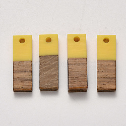 Resin & Walnut Wood Pendants, Rectangle, Gold, 20x6.5x3mm, Hole: 1.8mm(RESI-S358-B-79R)