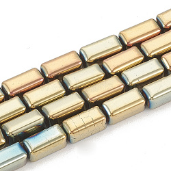 Electroplate Non-magnetic Synthetic Hematite Beads Strands, Cuboid, Rainbow Plated, 8x4x4mm, Hole: 1mm, about 50pcs/strand, 16.14 inch(G-N0322-10H)