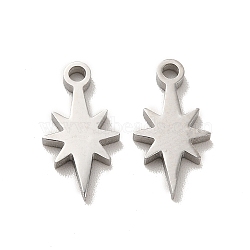304 Stainless Steel Charms, Laser Cut, Star, Stainless Steel Color, 13x7x1.5mm, Hole: 1.4mm(STAS-F292-04P)
