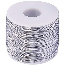 Round Elastic Cord, with Polyester Outside and Rubber Inside, Silver, 2mm, 50m/roll(EC-PH0001-14)