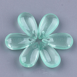 Transparent Spray Painted Glass Charms, teardrop, Medium Aquamarine, 13.5~14x7.5x5mm, Hole: 1mm(X-GLAA-S183-03B)