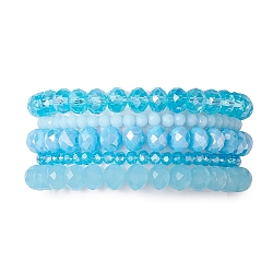 5Pcs 5 Styles Faceted Round Glass Beaded Stretch Bracelet Sets, Stackable Bracelets for Women Men, Deep Sky Blue, 2~2-1/8 inch(4.95~5.25cm), 1pc/style(BJEW-JB10423-05)