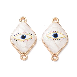 Resin Connector Charms, Light Gold Tone Alloy Enamel Eye Links, Rhombus, 26x14x2.5mm, Hole: 1.6mm(FIND-E043-11KCG-10)