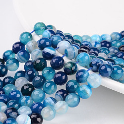 Natural Agate Beads, Dyed, Dyed, Faceted Round, Blue, 8mm, Hole: 1mm, 48pcs/strand, 14.5 inch/strand(AGAT-8D-4)