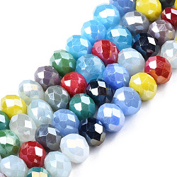 Electroplate Glass Beads Strands, Faceted, Rondelle, Mixed Color, 6.5~8x5~6.5mm, Hole: 1.2mm, about 64~65pcs/strand, 15.55 inch~15.94 inch(39.5~40.5cm)(EGLA-N002-11)
