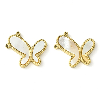 Ion Plating(IP) 304 Stainless Steel Pave Shell Pendants, Butterfly Charms, 2-Loop, Real 14K Gold Plated, 17x15x2mm, Hole: 0.7mm