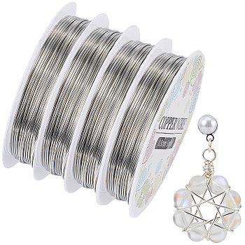 4 Rolls Copper Jewelry Craft Wire, Round, for Beading Jewelry Craft Making, Silver, 20 Gauge, 0.8mm, about 16.40 Feet(5m)/roll