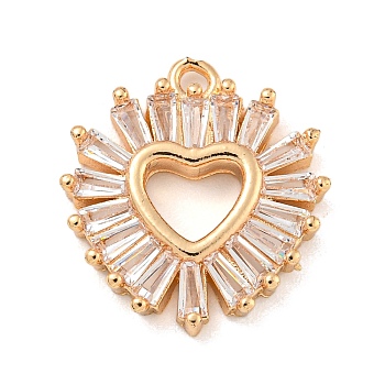 Brass Micro Pave Clear Cubic Zirconia Pendants, Light Gold, Heart, 15.5x14x2.5mm, Hole: 1.3mm