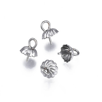 304 Stainless Steel Cup Peg Bails Pendants, For Half Drilled Beads, Flower, Stainless Steel Color, 8.5x6mm, Hole: 2mm, Pin: 0.7mm