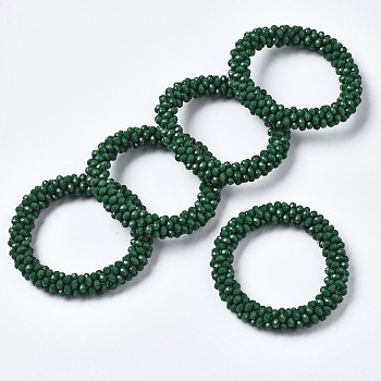 Faceted Opaque Glass Beads Stretch Bracelets, Torsade Bracelets, Random Color Rope, Rondelle, Dark Green, Inner Diameter: 2 inch(5cm)