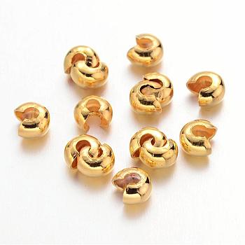 Iron Crimp Beads Covers, Cadmium Free & Nickel Free & Lead Free, Golden, 4mm In Diameter, Hole: 1.5~1.8mm