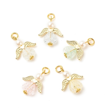 Transparent Acrylic Pendants, with Alloy Wing Beads & ABS Plastic Imitation Pearl Round Beads & Jump Ring, Angel, Mixed Color, 28mm, Hole: 4mm, Pendant: 24.5x20x6mm, Ring: 6x1mm