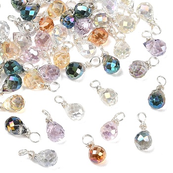 60Pcs 10 Style Glass Teardrop Pendants, with Copper Wire, Silver, Mixed Color, 13.4mm, Hole: 2.9mm, 6pcs/style