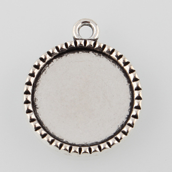 Tibetan Style Alloy Flat Round Pendant Cabochon Settings, Cadmium Free & Lead Free, Antique Silver, Tray: 18mm, 26x22x2.5mm, Hole: 2mm