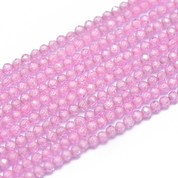 Cubic Zirconia Beads Strands, Faceted, Round, Pearl Pink, 2mm, Hole: 0.5mm, about 169pcs/strand, 15.7 inch(40cm)