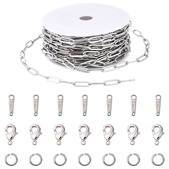 304 Stainless Steel Paperclip Chains, Drawn Elongated Cable Chains, Soldered, with Spool, Stainless Steel Color, Link: 11~12x4x0.5~0.87mm, about 16.4 Feet(5m)/roll