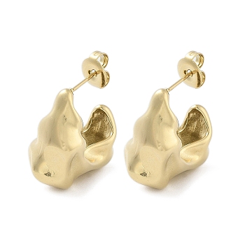 Ion Plating(IP) 304 Stainless Steel Stud Earrings, Half Hoop Earrings, Real 14K Gold Plated, 19x9mm