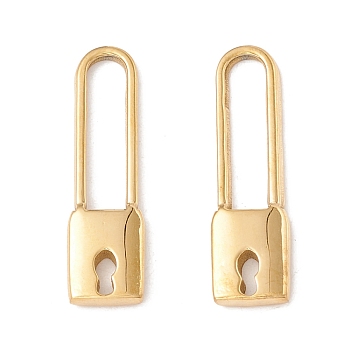 Ion Plating(IP) 304 Stainless Steel Pendants, Lock, Real 24K Gold Plated, 25x7x2mm, Hole: 15x3.5mm