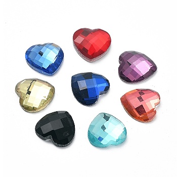 K9 Glass Rhinestone Cabochons, Faceted, Heart, Mixed Color, 14x14x4mm