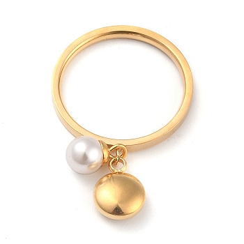 Dual-use Items, 304 Stainless Steel Finger Rings or Pendants, with Plastic Round Beads, Flat Round, White, Golden, US Size 5~9(15.7~18.9mm)