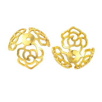 Hollow Brass Bead Caps, 3-Petal Flower, Lead Free & Cadmium Free, Long-Lasting Plated, Golden, 13x17x12mm, Hole: 1mm