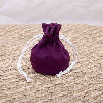 Velvet Storage Bags, Drawstring Pouches Packaging Bag, Round, Purple, 11x9cm