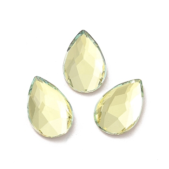 Glass Rhinestone Cabochons, Flat Back & Back Plated, Faceted, Teardrop, Jonquil, 14x9x3.5mm