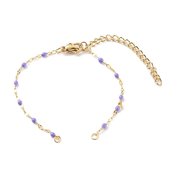304 Stainless Steel Link Chain Bracelet Makings, with Enamel, Golden, Lilac, 5-5/8 inch(14.3cm)