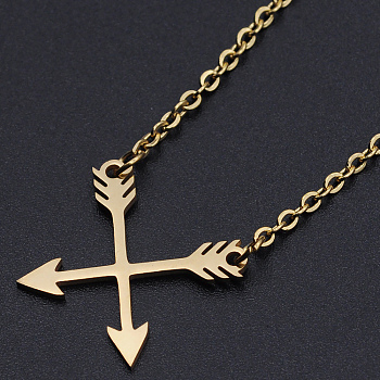 201 Stainless Steel Pendant Necklaces, with Cable Chains and Lobster Claw Clasps, Arrows, Golden, 17.12 inch(43.5cm), 2mm