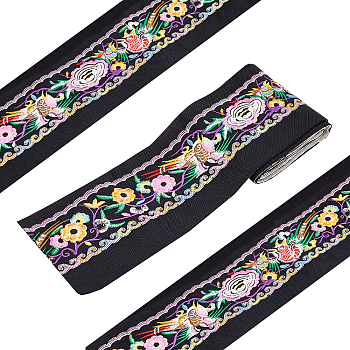 Elite 2Yards Polyester Ribbon, Flower Pattern, Colorful, 3-5/8 inch(93mm), about 1.82m