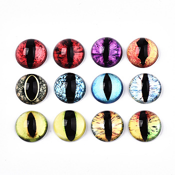 Glass Cabochons, Half Round with Dragon Eye, Mixed Color, 24x12mm, 12pcs/set