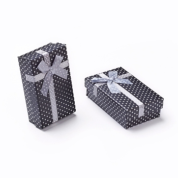 Cardboard Necklace Boxes with Bowknot and Sponge Inside, for Necklaces and Pendants, Rectangle, Black, 8x5x2.5cm