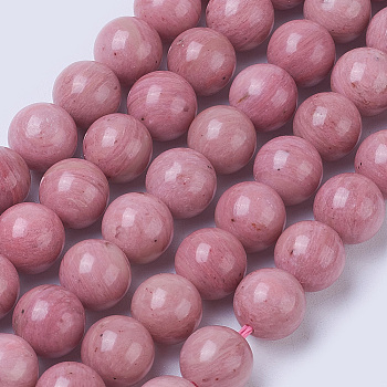 Natural Rhodonite Beads Strands, Grade AA, Round, 8.5~9mm, Hole: 1mm, about 44pcs/strand, 15 inch(38cm)