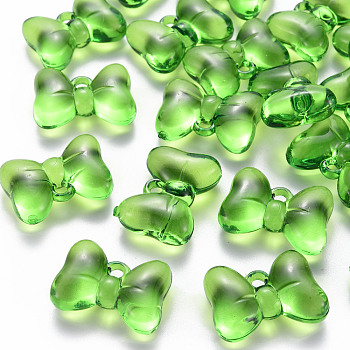 Transparent Acrylic Pendants, Bowknot, Green, 21x29x10.5mm, Hole: 2.5mm, about 118pcs/500g