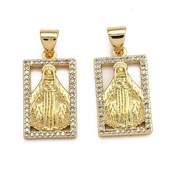 Brass Micro Pave Clear Cubic Zirconia Pendants, Long-Lasting Plated, Rectangle with Jesus, Real 18K Gold Plated, 25x11x1.5mm, Hole: 2.5x3.5mm