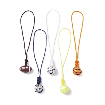 Sports Ball Theme Opaque Acrylic Pendant Decorations, Nylon Thread Braided Loop Hanging Ornaments, Mixed Shape, Mixed Color, 95~96mm