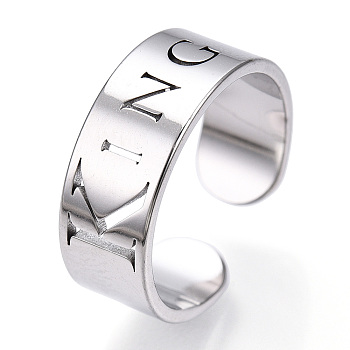 304 Stainless Steel Word King Open Cuff Ring for Women, Stainless Steel Color, US Size 6 1/4(16.7mm)