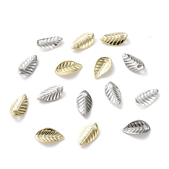 Brass Charms, Leaf, Mixed Color, 7x4x1mm, Hole: 1mm