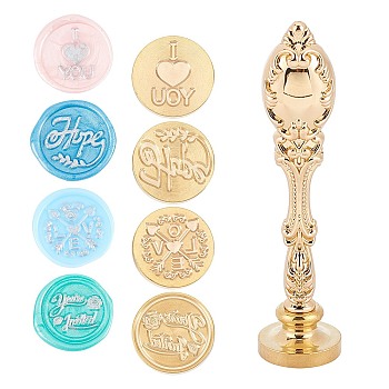 CRASPIRE Alloy Handle and Brass Wax Seal Stamp Head Sets, Mixed Patterns, 2.5x1.4cm, 5pcs/set