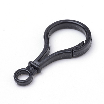 Opaque Solid Color Bulb Shaped Plastic Push Gate Snap Keychain Clasp Findings, Black, 51x25x5.5mm, Hole: 6mm