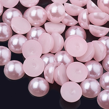 ABS Plastic Cabochons, Imitation Pearl, Half Round, Pink, 3x1.5mm, about 10000pcs/bag