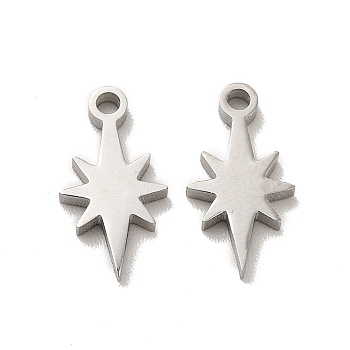 304 Stainless Steel Charms, Laser Cut, Star, Stainless Steel Color, 13x7x1.5mm, Hole: 1.4mm