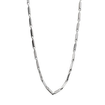 201 Stainless Steel Rectangle Bar Link Chain Necklace, Stainless Steel Color, 23.82 inch(60.5cm)
