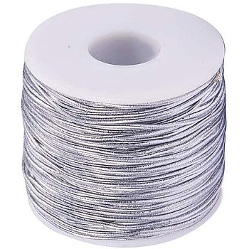 Round Elastic Cord, with Polyester Outside and Rubber Inside, Silver, 2mm, 50m/roll